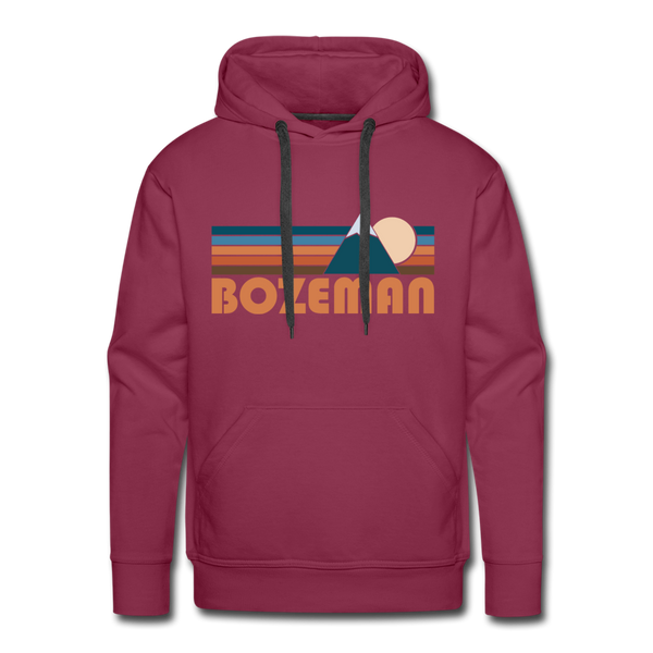 Premium Bozeman, Montana Hoodie - Retro Mountain Premium Men's Bozeman Sweatshirt / Hoodie - burgundy