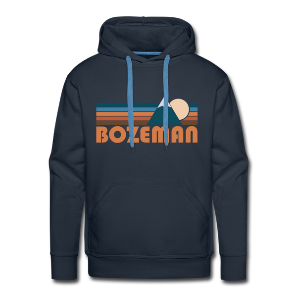 Premium Bozeman, Montana Hoodie - Retro Mountain Premium Men's Bozeman Sweatshirt / Hoodie - navy
