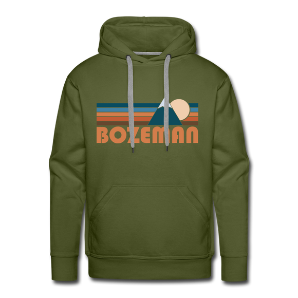 Premium Bozeman, Montana Hoodie - Retro Mountain Premium Men's Bozeman Sweatshirt / Hoodie - olive green