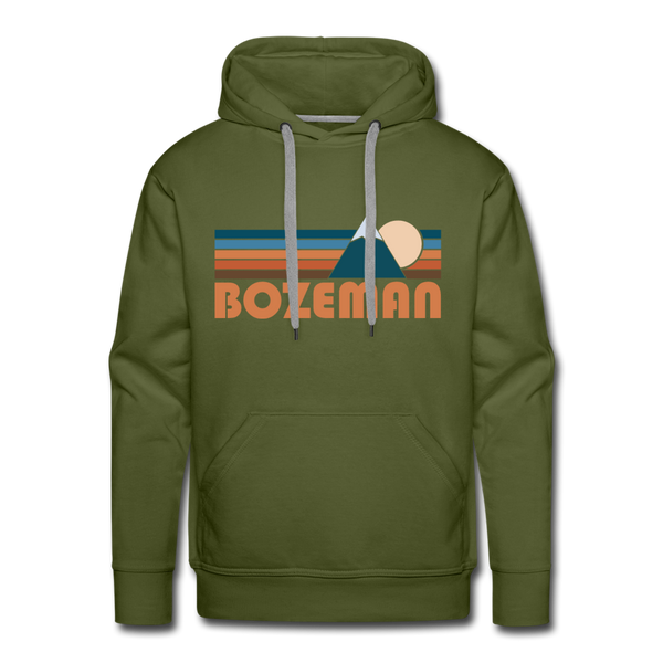 Premium Bozeman, Montana Hoodie - Retro Mountain Premium Men's Bozeman Sweatshirt / Hoodie - olive green