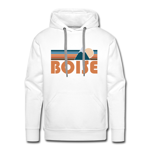 Premium Boise, Idaho Hoodie - Retro Mountain Premium Men's Boise Sweatshirt / Hoodie - white