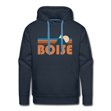 Premium Boise, Idaho Hoodie - Retro Mountain Premium Men's Boise Sweatshirt / Hoodie - navy