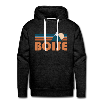 Premium Boise, Idaho Hoodie - Retro Mountain Premium Men's Boise Sweatshirt / Hoodie - charcoal grey