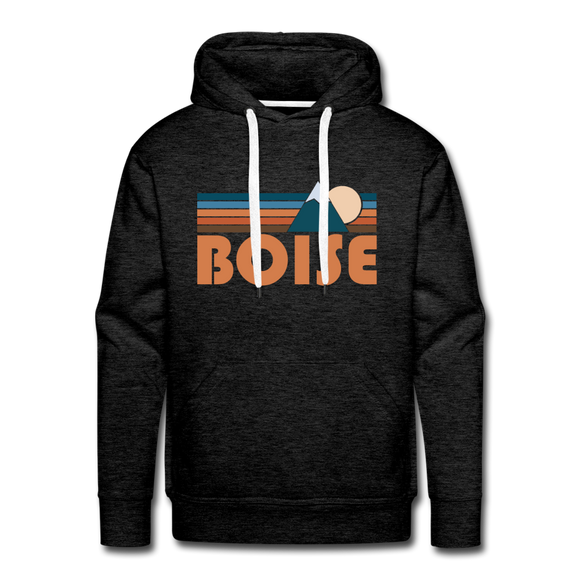 Premium Boise, Idaho Hoodie - Retro Mountain Premium Men's Boise Sweatshirt / Hoodie - charcoal grey
