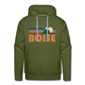 Premium Boise, Idaho Hoodie - Retro Mountain Premium Men's Boise Sweatshirt / Hoodie - olive green