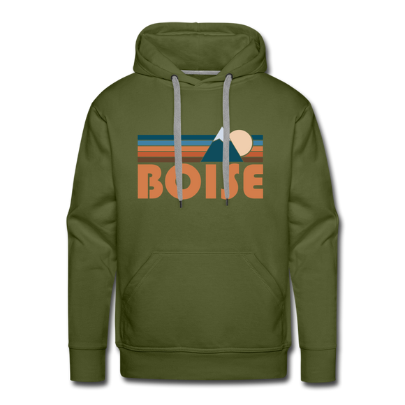 Premium Boise, Idaho Hoodie - Retro Mountain Premium Men's Boise Sweatshirt / Hoodie - olive green
