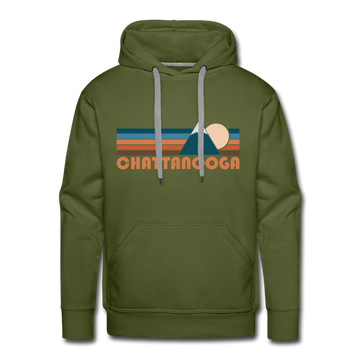 Premium Chattanooga, Tennessee Hoodie - Retro Mountain Premium Men's Chattanooga Sweatshirt / Hoodie - olive green
