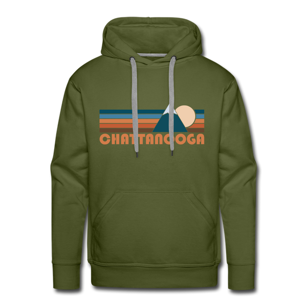 Premium Chattanooga, Tennessee Hoodie - Retro Mountain Premium Men's Chattanooga Sweatshirt / Hoodie - olive green