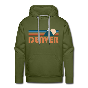 Premium Denver, Colorado Hoodie - Retro Mountain Premium Men's Denver Sweatshirt / Hoodie - olive green