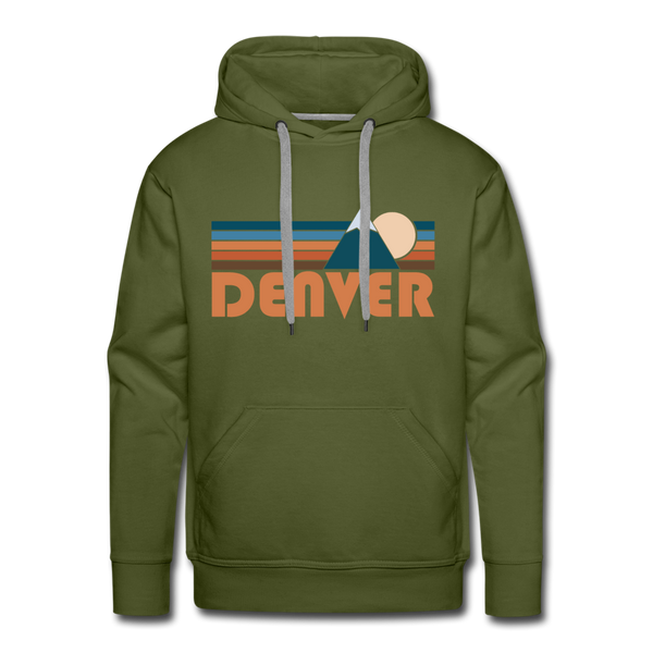 Premium Denver, Colorado Hoodie - Retro Mountain Premium Men's Denver Sweatshirt / Hoodie - olive green