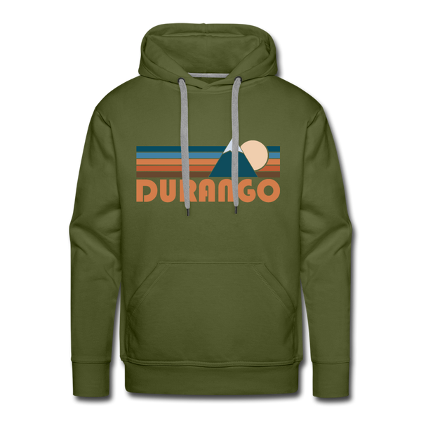 Premium Durango, Colorado Hoodie - Retro Mountain Premium Men's Durango Sweatshirt / Hoodie - olive green