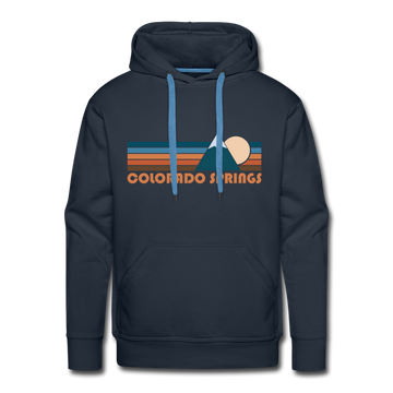 Premium Colorado Springs, Colorado Hoodie - Retro Mountain Premium Men's Colorado Springs Sweatshirt / Hoodie - navy
