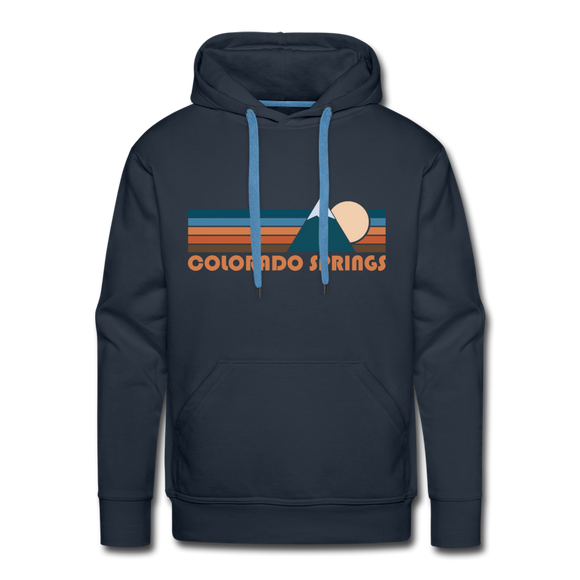 Premium Colorado Springs, Colorado Hoodie - Retro Mountain Premium Men's Colorado Springs Sweatshirt / Hoodie - navy