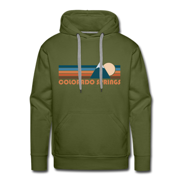 Premium Colorado Springs, Colorado Hoodie - Retro Mountain Premium Men's Colorado Springs Sweatshirt / Hoodie - olive green