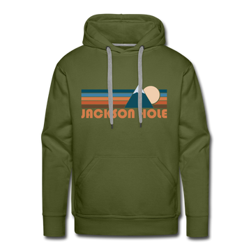 Premium Jackson Hole, Wyoming Hoodie - Retro Mountain Premium Men's Jackson Hole Sweatshirt / Hoodie - olive green
