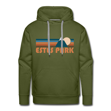 Premium Estes Park, Colorado Hoodie - Retro Mountain Premium Men's Estes Park Sweatshirt / Hoodie - olive green