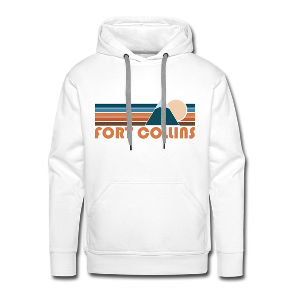Premium Fort Collins, Colorado Hoodie - Retro Mountain Premium Men's Fort Collins Sweatshirt / Hoodie - white