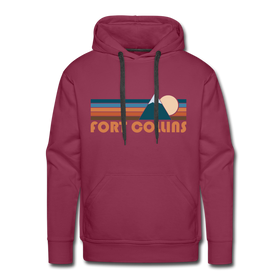 Premium Fort Collins, Colorado Hoodie - Retro Mountain Premium Men's Fort Collins Sweatshirt / Hoodie - burgundy
