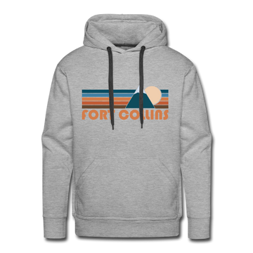 Premium Fort Collins, Colorado Hoodie - Retro Mountain Premium Men's Fort Collins Sweatshirt / Hoodie - heather grey