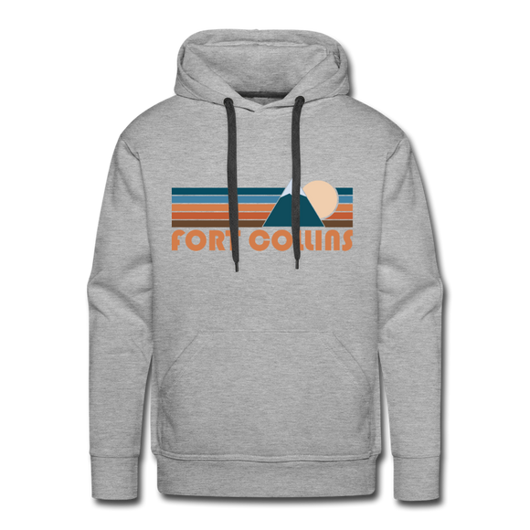 Premium Fort Collins, Colorado Hoodie - Retro Mountain Premium Men's Fort Collins Sweatshirt / Hoodie - heather grey