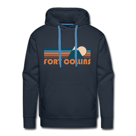 Premium Fort Collins, Colorado Hoodie - Retro Mountain Premium Men's Fort Collins Sweatshirt / Hoodie - navy