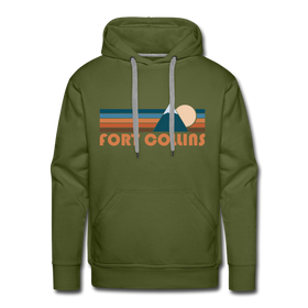 Premium Fort Collins, Colorado Hoodie - Retro Mountain Premium Men's Fort Collins Sweatshirt / Hoodie - olive green