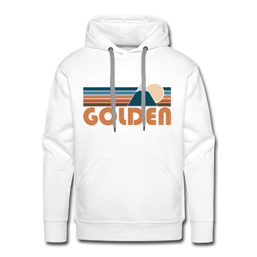 Premium Golden, Colorado Hoodie - Retro Mountain Premium Men's Golden Sweatshirt / Hoodie - white