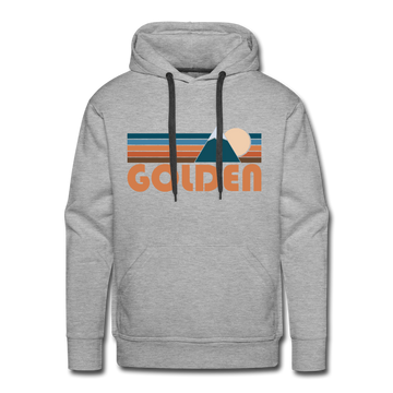 Premium Golden, Colorado Hoodie - Retro Mountain Premium Men's Golden Sweatshirt / Hoodie - heather grey