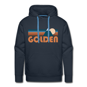 Premium Golden, Colorado Hoodie - Retro Mountain Premium Men's Golden Sweatshirt / Hoodie - navy