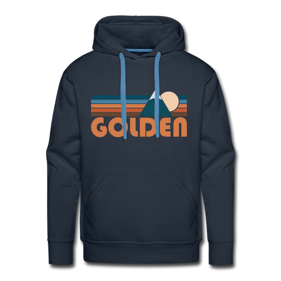Premium Golden, Colorado Hoodie - Retro Mountain Premium Men's Golden Sweatshirt / Hoodie - navy