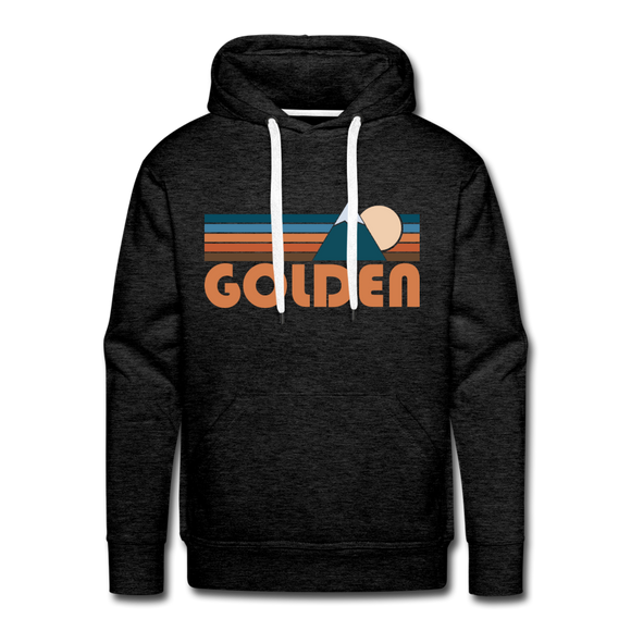 Premium Golden, Colorado Hoodie - Retro Mountain Premium Men's Golden Sweatshirt / Hoodie - charcoal grey