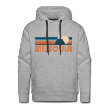 Premium Missoula, Montana Hoodie - Retro Mountain Premium Men's Missoula Sweatshirt / Hoodie - heather grey