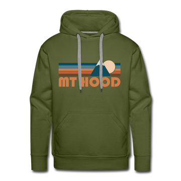 Premium Mount Hood, Oregon Hoodie - Retro Mountain Premium Men's Mount Hood Sweatshirt / Hoodie - olive green