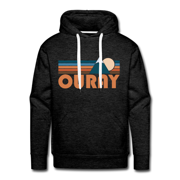 Premium Ouray, Colorado Hoodie - Retro Mountain Premium Men's Ouray Sweatshirt / Hoodie - charcoal grey
