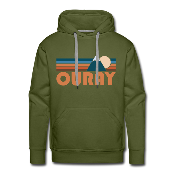 Premium Ouray, Colorado Hoodie - Retro Mountain Premium Men's Ouray Sweatshirt / Hoodie - olive green