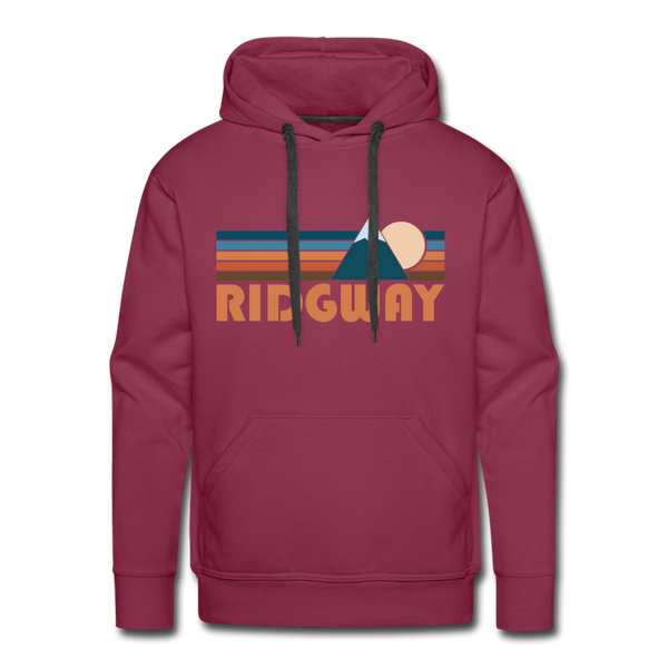 Premium Ridgway, Colorado Hoodie - Retro Mountain Premium Men's Ridgway Sweatshirt / Hoodie - burgundy