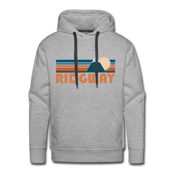 Premium Ridgway, Colorado Hoodie - Retro Mountain Premium Men's Ridgway Sweatshirt / Hoodie - heather grey