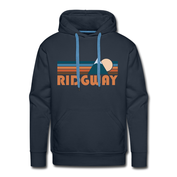 Premium Ridgway, Colorado Hoodie - Retro Mountain Premium Men's Ridgway Sweatshirt / Hoodie - navy