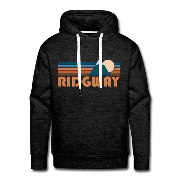 Premium Ridgway, Colorado Hoodie - Retro Mountain Premium Men's Ridgway Sweatshirt / Hoodie - charcoal grey