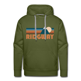 Premium Ridgway, Colorado Hoodie - Retro Mountain Premium Men's Ridgway Sweatshirt / Hoodie - olive green