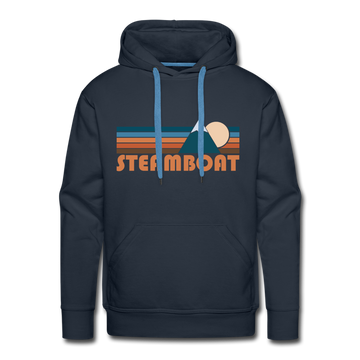 Premium Steamboat, Colorado Hoodie - Retro Mountain Premium Men's Steamboat Sweatshirt / Hoodie - navy
