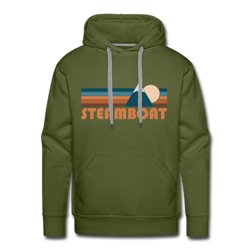 Premium Steamboat, Colorado Hoodie - Retro Mountain Premium Men's Steamboat Sweatshirt / Hoodie - olive green
