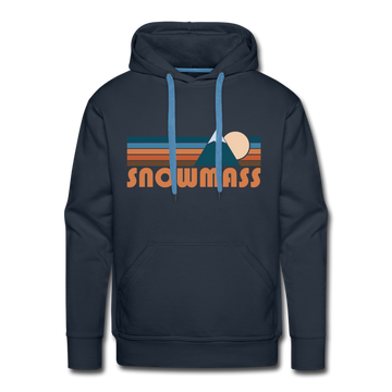 Premium Snowmass, Colorado Hoodie - Retro Mountain Premium Men's Snowmass Sweatshirt / Hoodie - navy