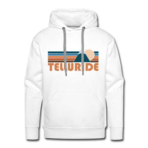 Premium Telluride, Colorado Hoodie - Retro Mountain Premium Men's Telluride Sweatshirt / Hoodie - white