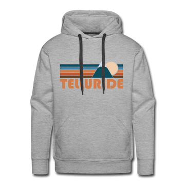 Premium Telluride, Colorado Hoodie - Retro Mountain Premium Men's Telluride Sweatshirt / Hoodie - heather grey