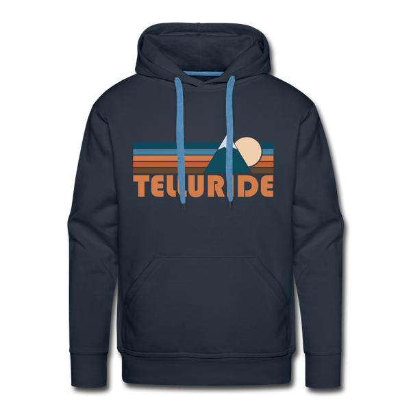 Premium Telluride, Colorado Hoodie - Retro Mountain Premium Men's Telluride Sweatshirt / Hoodie - navy