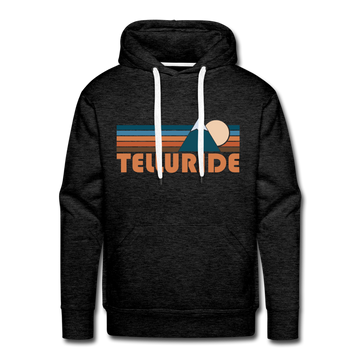 Premium Telluride, Colorado Hoodie - Retro Mountain Premium Men's Telluride Sweatshirt / Hoodie - charcoal grey