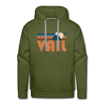 Premium Vail, Colorado Hoodie - Retro Mountain Premium Men's Vail Sweatshirt / Hoodie - olive green
