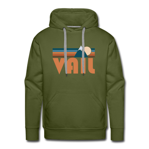 Premium Vail, Colorado Hoodie - Retro Mountain Premium Men's Vail Sweatshirt / Hoodie - olive green