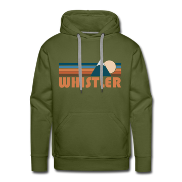 Premium Whistler, Canada Hoodie - Retro Mountain Premium Men's Whistler Sweatshirt / Hoodie - olive green
